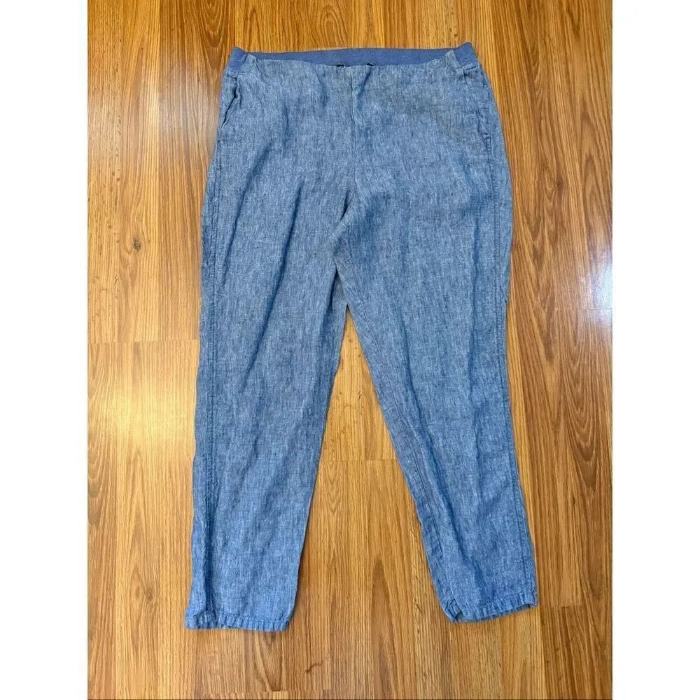 J. Jill Women's Love Linen Pull-On Mid-Rise Cropped Pants Blue Size Medium